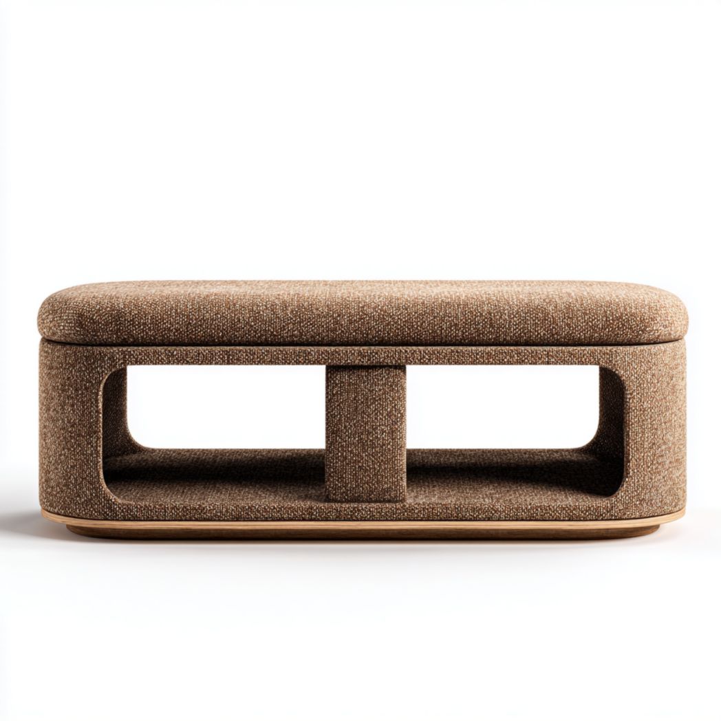 Hocker van textiel en hout voor de woonkamer - 90 x 50 x 40cm